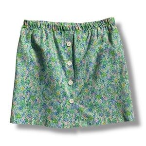 Vintage 70’s Green Floral Print Cotton Blend Button-Front Mini Skirt Sz 7